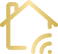 A gold outline of a house with curved lines resembling a wireless signal in the bottom right corner, symbolizing Lyon Property Group's smart home technology and wireless home connectivity in Rhode Island and Eastern Connecticut.