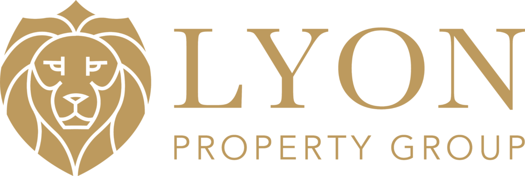 Logo for Lyon Property Group, a property management firm in Rhode Island and Eastern Connecticut, featuring a stylized gold lion’s head on the left with “LYON PROPERTY GROUP” in elegant gold capital letters to the right.