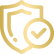 A gold outline of a shield with a check mark in a circle overlapping its lower right side, symbolizing security and verification for Lyon Property Group’s property management services in Rhode Island and Eastern Connecticut.